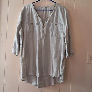 ELEN TRAC beige  Women's Top 100% LINEN  Size XL 3/ 4 Sleev